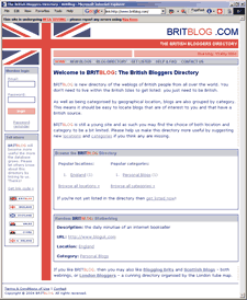 Screen shots of BritBlog - the British Bloggers Directory